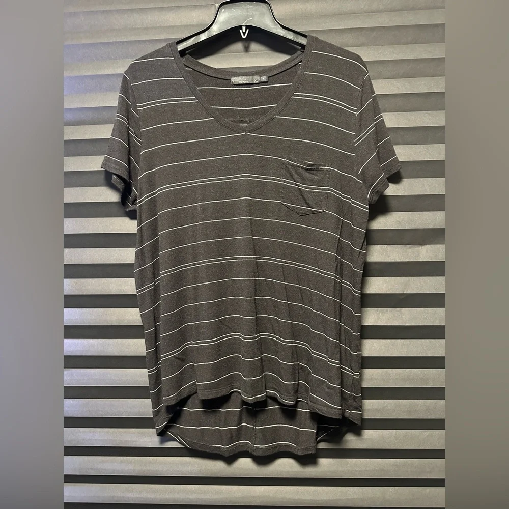 Prana Charcoal Striped Short Sleeve Tee - Picture 1 of 9